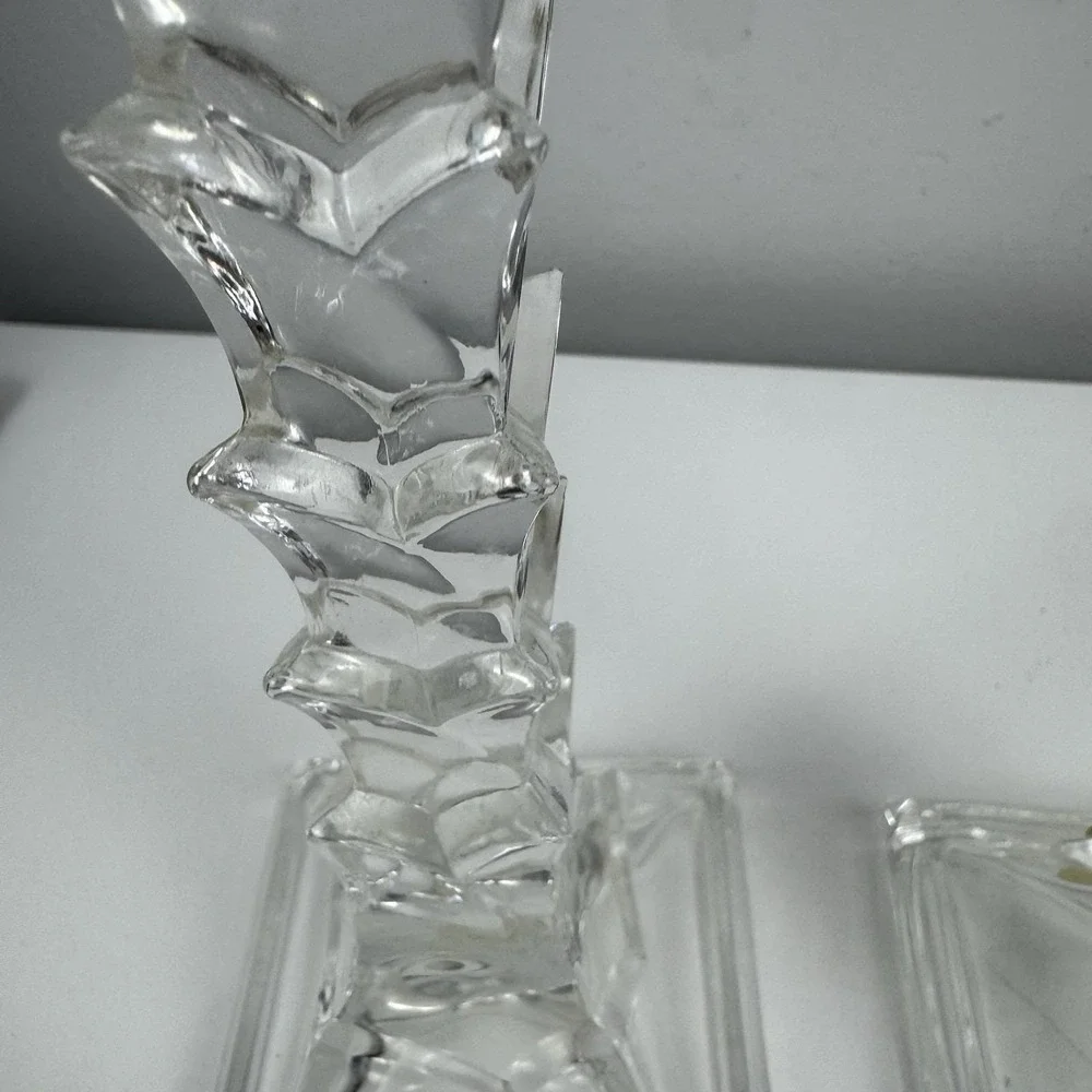 Vtg 1980s Crystal Clear Lead Crystal Candlesticks Pair USA Art Deco Style‎